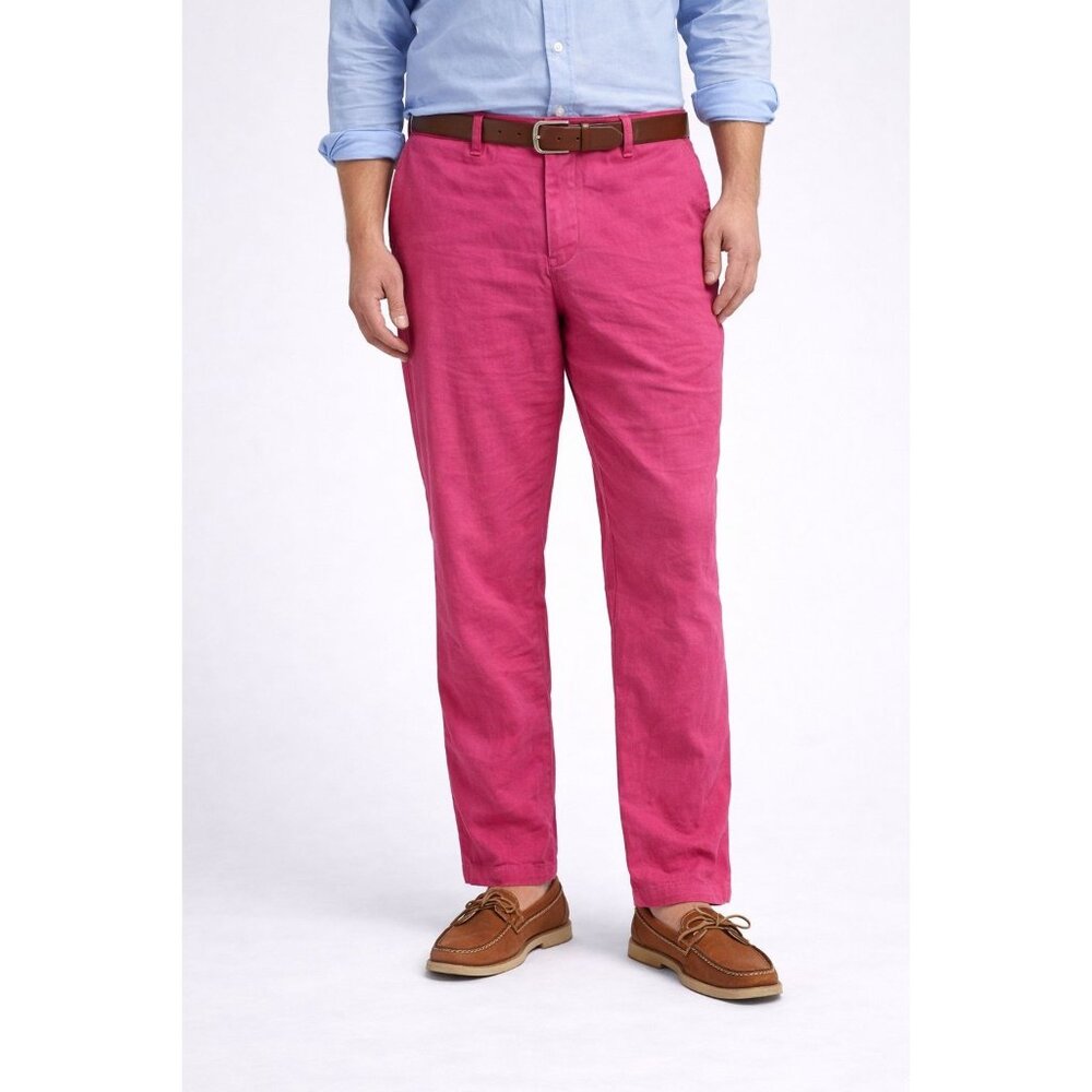 Concitor Los Angeles Men's Hot Pink Linen Straight Leg Trouser Pants, 34"x32"